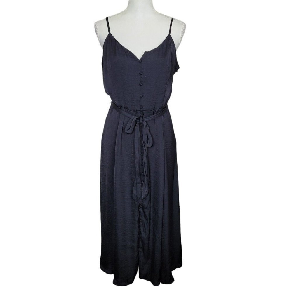 Vince Camuto Sz 8 Black Midi Dress Spaghetti Straps Sheath Faux Button Front NWT